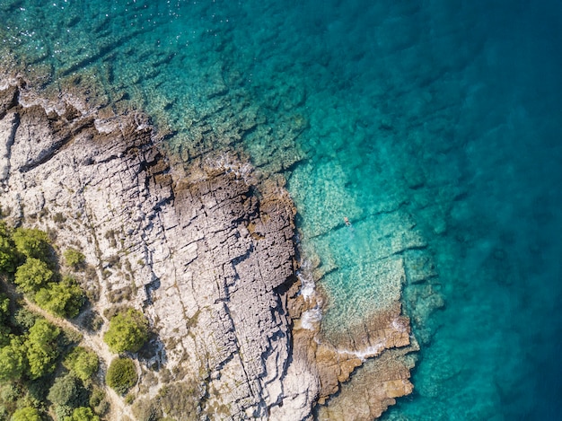 solo snorkeling view from a drone