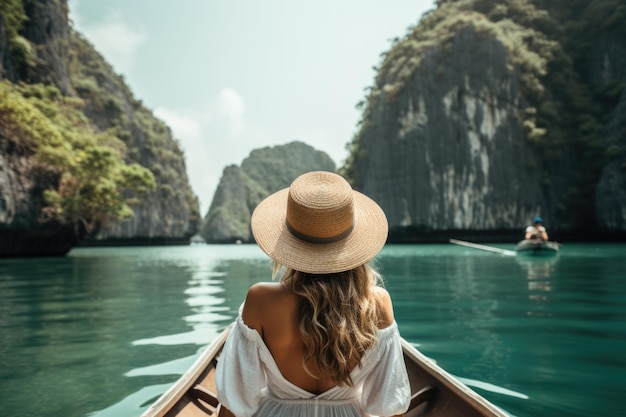 Solo traveler basking in the beauty of a secluded rocky cove with lush greenery