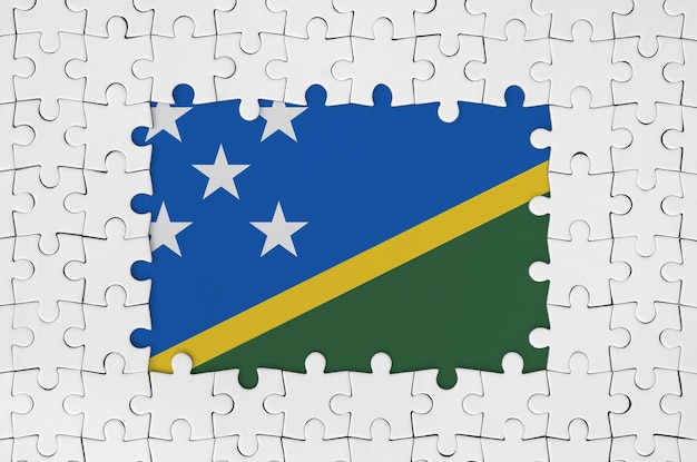 Solomon Islands flag in frame of white puzzle pieces with missing central part