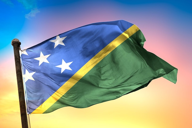 solomon_islands landvlag, 3D-vlag en achtergrondkleur.