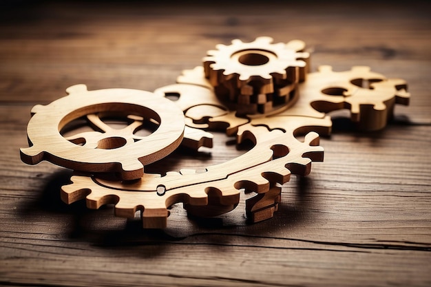 solving the problem concept puzzles and cogwheels wooden gears under the puzzle the concept of moving to the next level