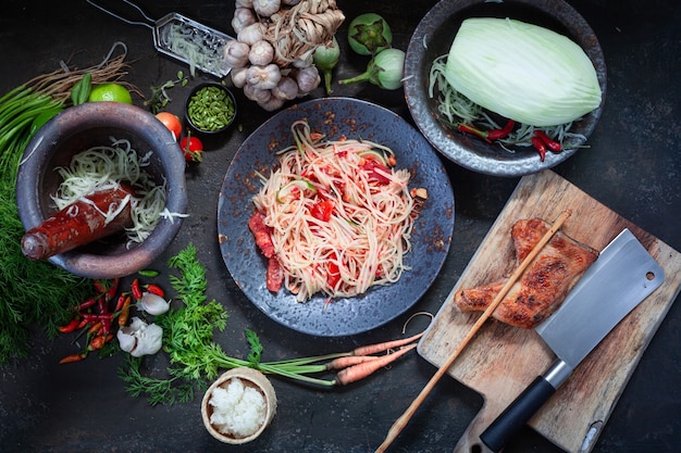 Photo som tam thai -ingredients papaya salad thai food style