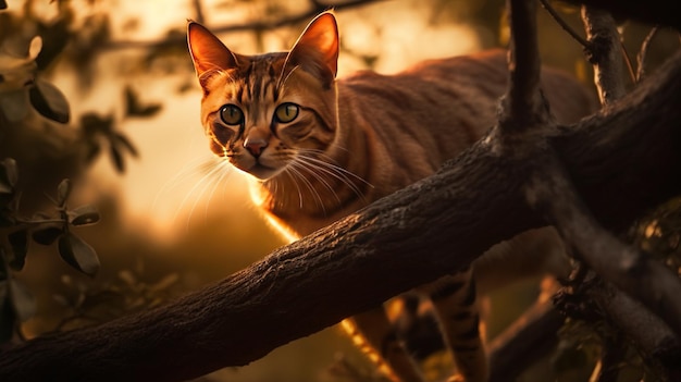 Somali Cat Explores Tree A Glimpse of Agile Feline Adventure