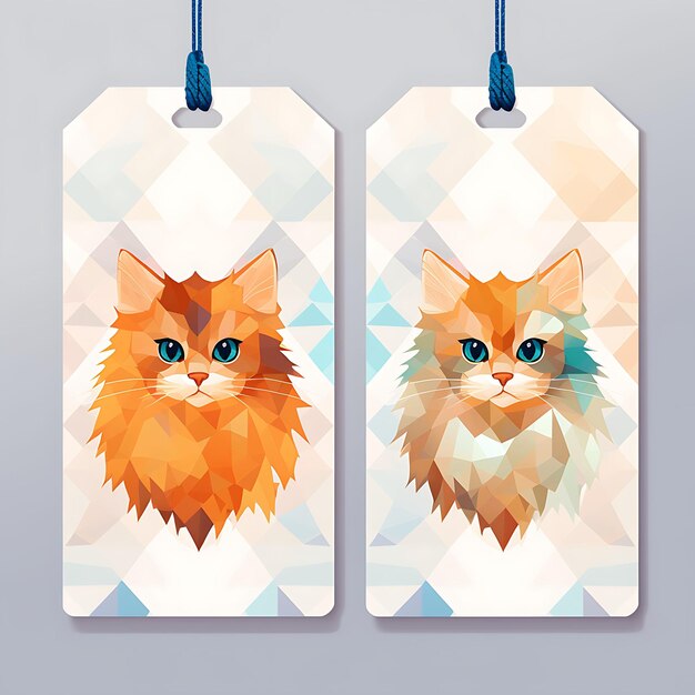 Somali cat tag card watercolor paper geometric pattern white 2d vector design collection card flat