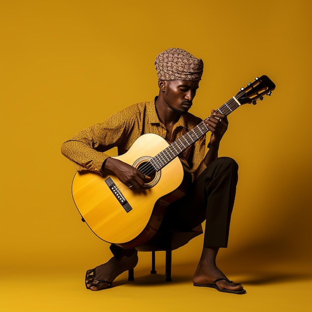 Photo somali old man playing guitar in dark background