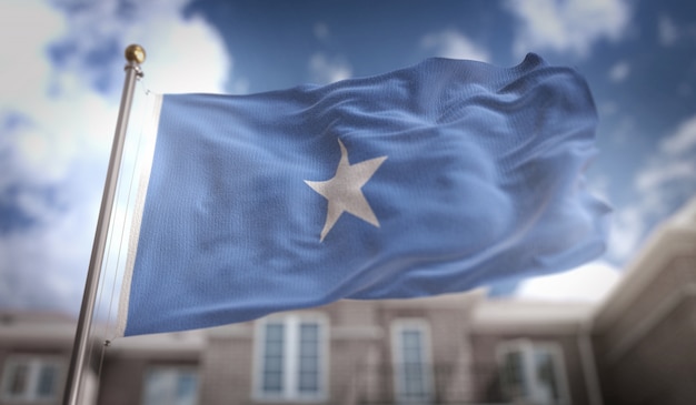 Somalia Flag 3D Rendering on Blue Sky Building Background 