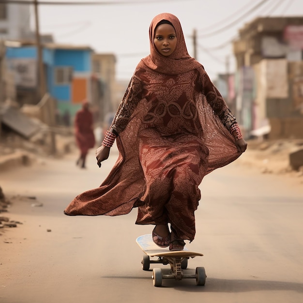 Foto somalisch meisje op skateboard