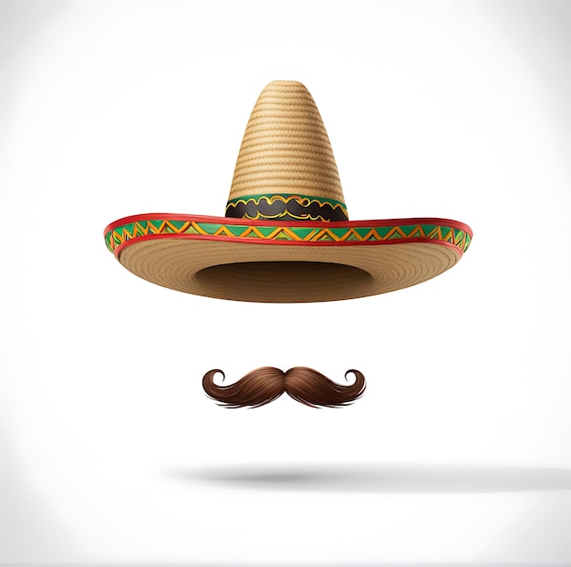 Foto sombrero en snor op een geïsoleerde achtergrond