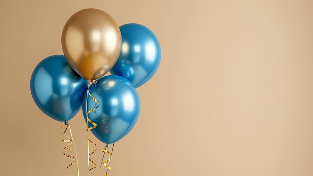 Some blue and gold balloons on a smooth background