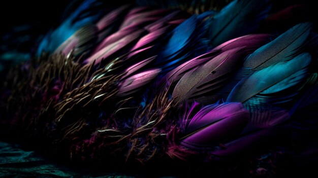 Photo some blue and purple feathers generative ai