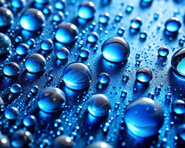 some bubbles are on a blue surface with water drops