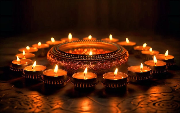 Some candles with lights from within arranged in a circle