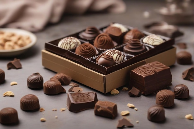 Some chocolates on a wooden box