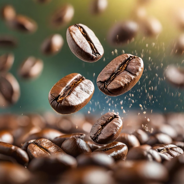 Photo some coffee beans are falling in the air in the style of rendered in cinema4d 4