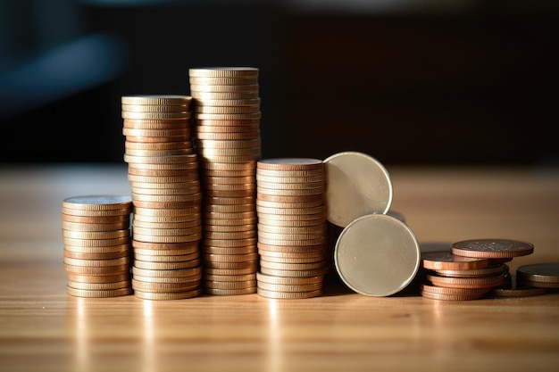 Some coins stacked on the table