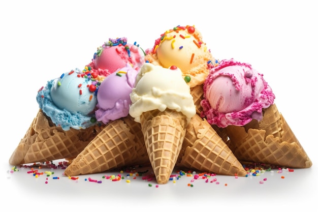 白い背景にいくつかの色のアイスクリーム