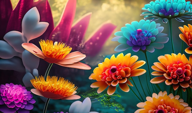 Some Colorful 3d Flowers Paper Style Illustration
