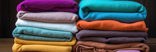 some colorful clothes fabrics stacked together