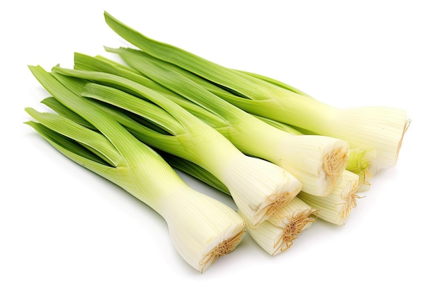 Some cut leeks on a white background