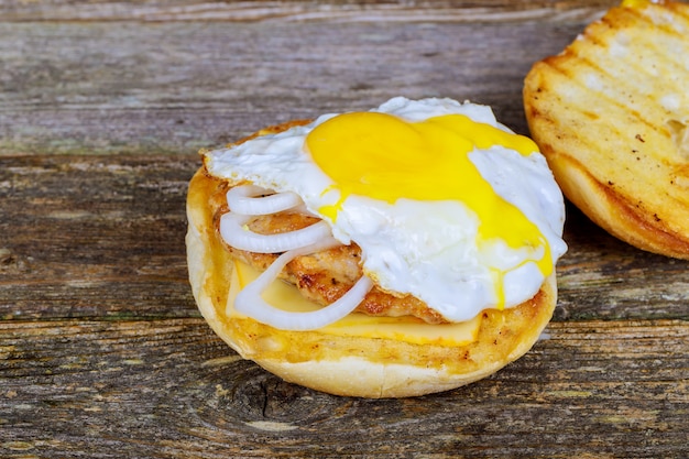 Some Fried Eggs on a Sandwich Granary roll with fried egg.