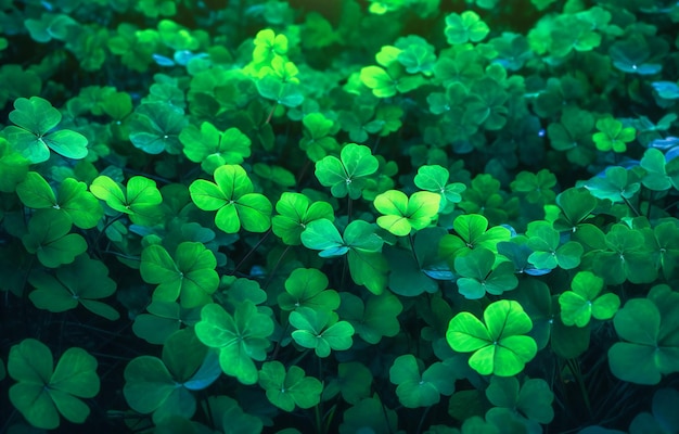 Some green clovers in a field in the style of alchemical symbolism