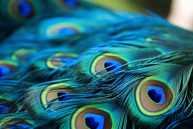 Some peacock feathers close up