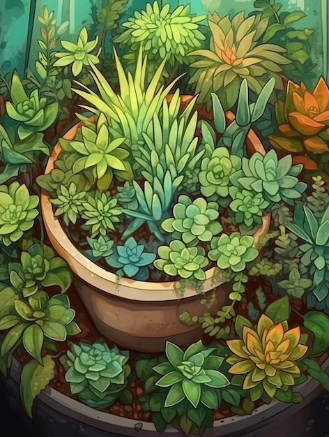 some plants with small leaves that are placed in decorative pots