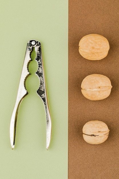 Some raw walnuts with nutcracker
