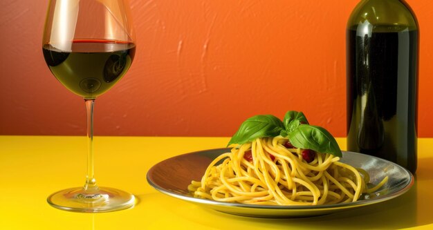 Photo some spaghetti on a plate on a dark background