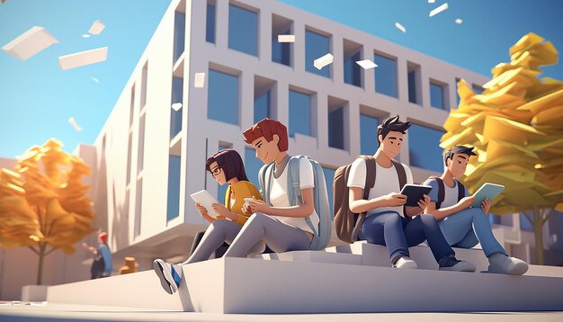 Photo some students sitting at univercity hall cartoon aesthetics