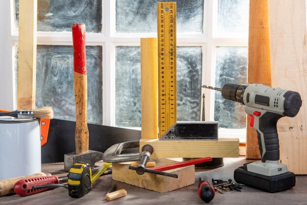 Some tools of carpenter in the workshop