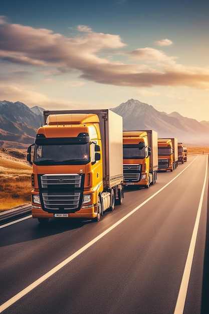 Some trucks with containers on the road