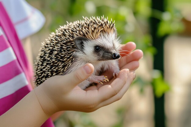 Photo someone carrying a hedgehog in their hands closeup shot