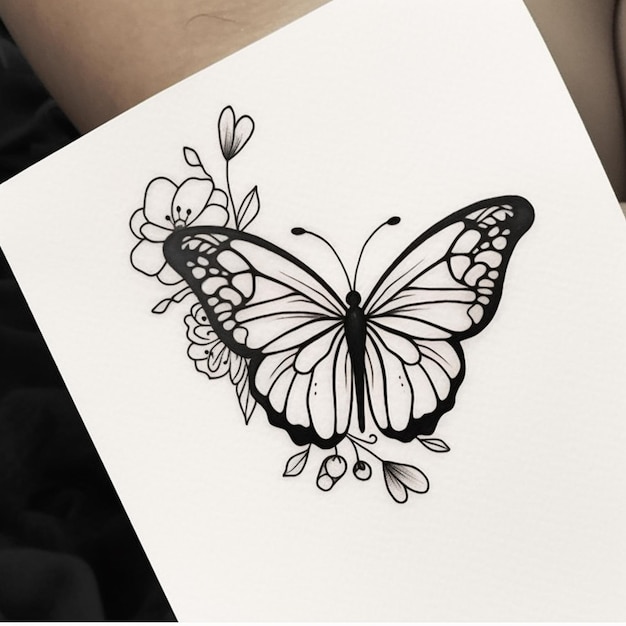 Photo someone holding a card with a butterfly drawn on it generative ai