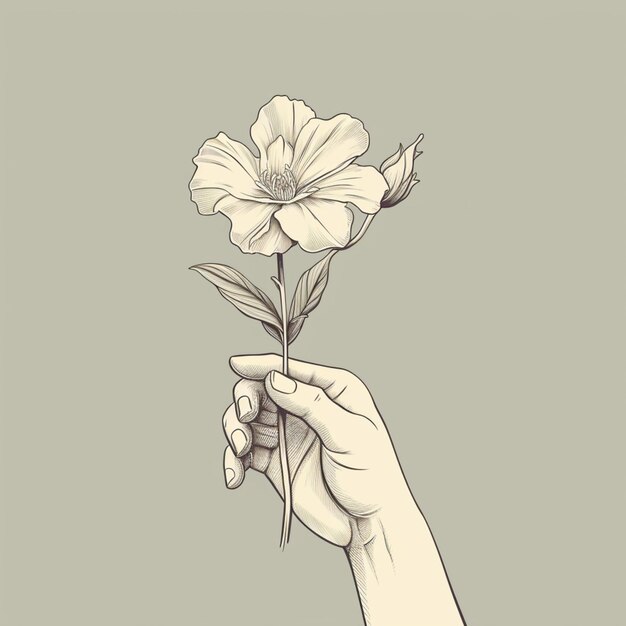 Photo someone holding a flower in their hand with a gray background generative ai