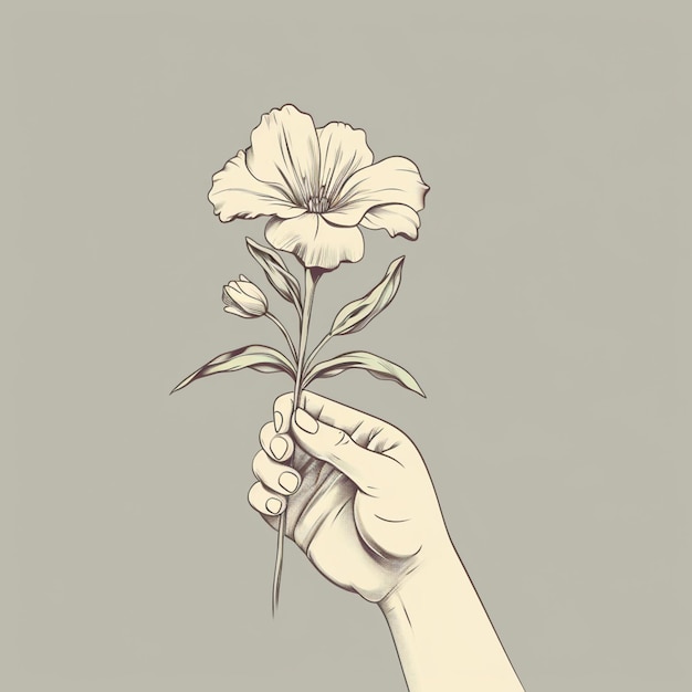 Photo someone holding a flower in their hand with a gray background generative ai