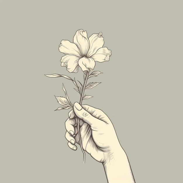 Photo someone holding a flower in their hand with a gray background generative ai