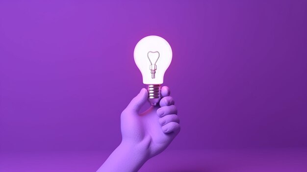 Someone holding a light bulb in their hand against a purple background generative ai