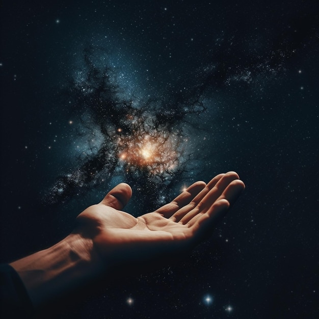 Someone holding out their hand to the stars in the sky generative ai