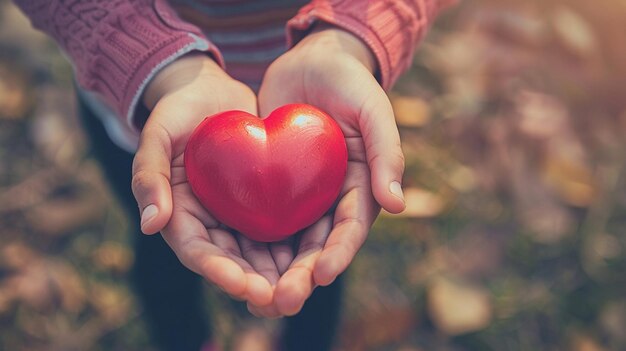 Foto qualcuno che tiene un cuore rosso nelle loro mani in un campo generativo ai