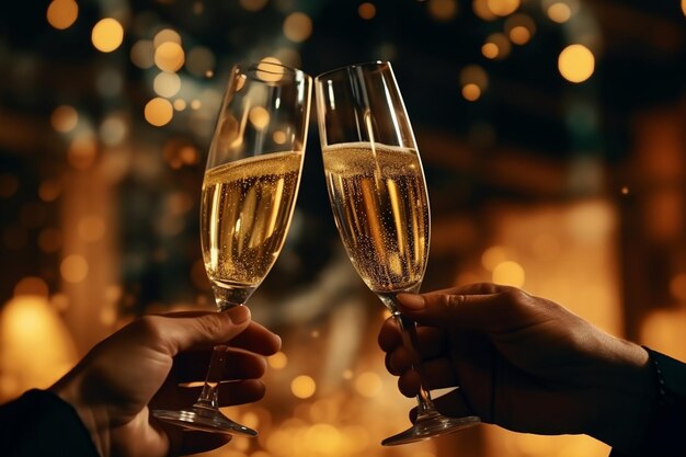 Someone holding two glasses of champagne in their hands generative ai