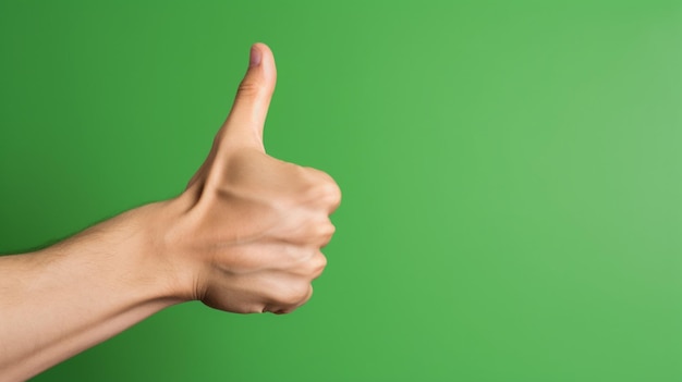 Photo someone is giving a thumbs up with their thumb on a green background generative ai