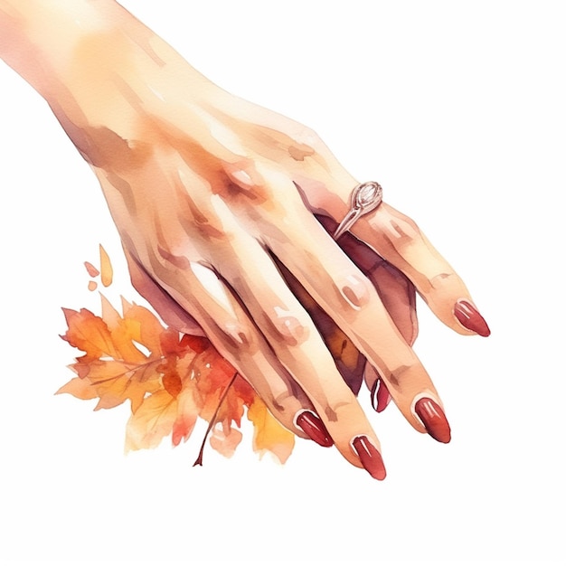 Foto qualcuno sta tenendo un anello sulla mano con una foglia d'autunno generativa ai