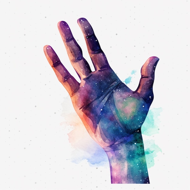 someone is holding their hand up with a colorful galaxy background generative ai