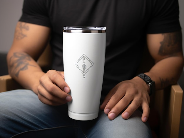 Someone is holding a white cup with a diamond on it generative ai