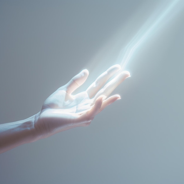 Someone is reaching out to touch a glowing light generative ai