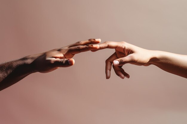 Photo someone is reaching out to touch a hand with another person generative ai