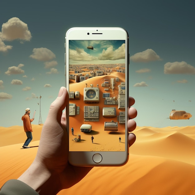 someone is taking a picture of a desert with a cell phone generative ai