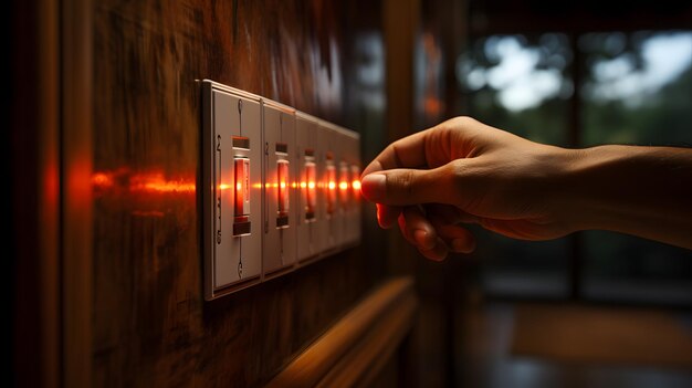 Foto qualcuno sta accendendo la luce su una parete rivestita di pannelli di legno ai generativa