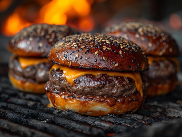 Sommige burgers worden op de grill gekookt in de stijl van rasterformaties